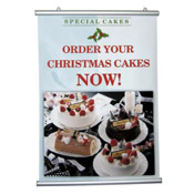 Printed banner artwork used to show bleed, trim and safe area