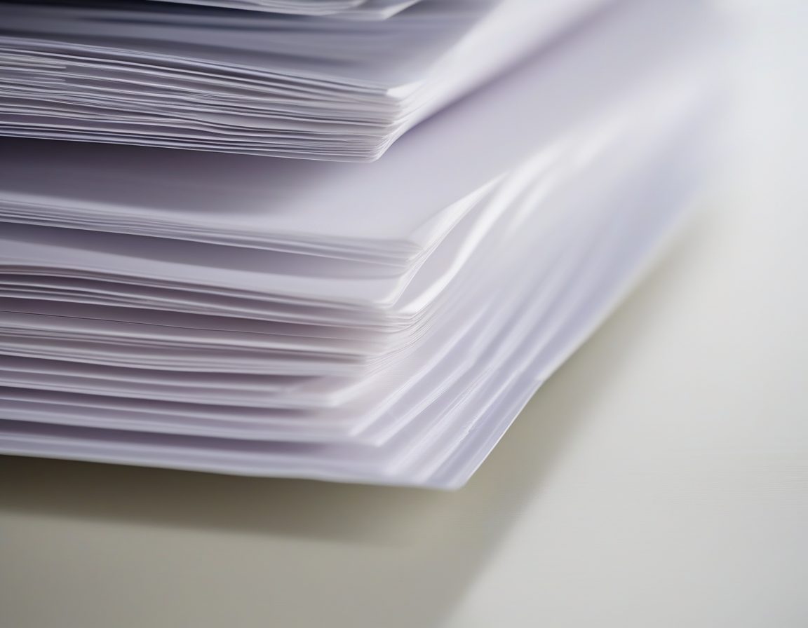 Stack of freshly printed blank leaflets fanned out on a table
