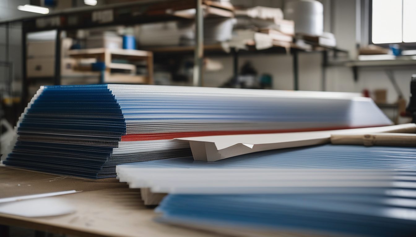 Corflute sheet stock stacked ready to cut