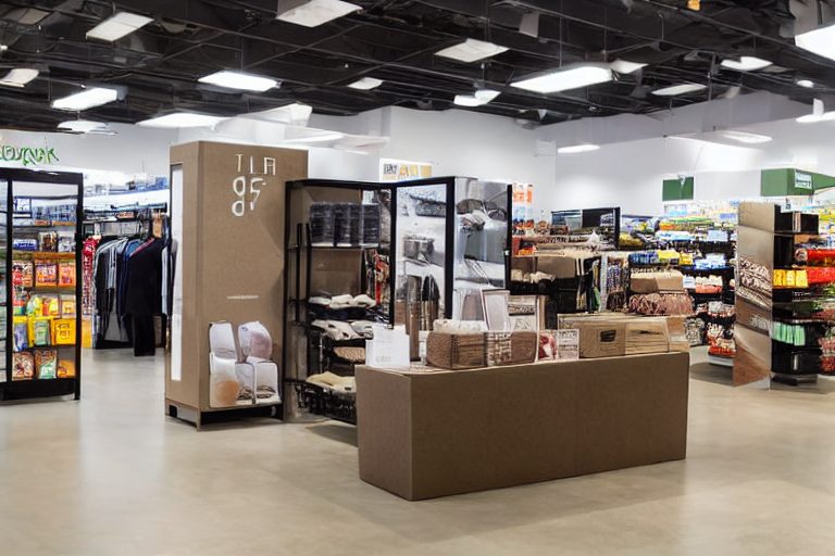 In-store point of sale display stand and A-frame sign in a retail shop
