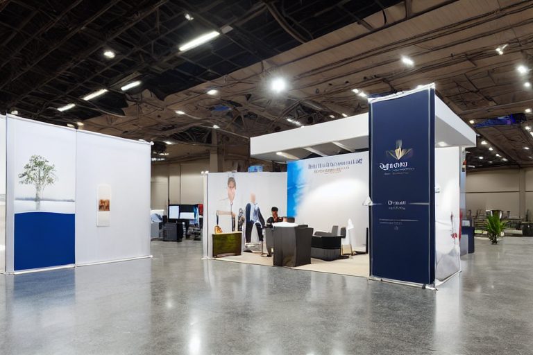 Trade show booth with blank pull-up banner stands and a fabric backdrop